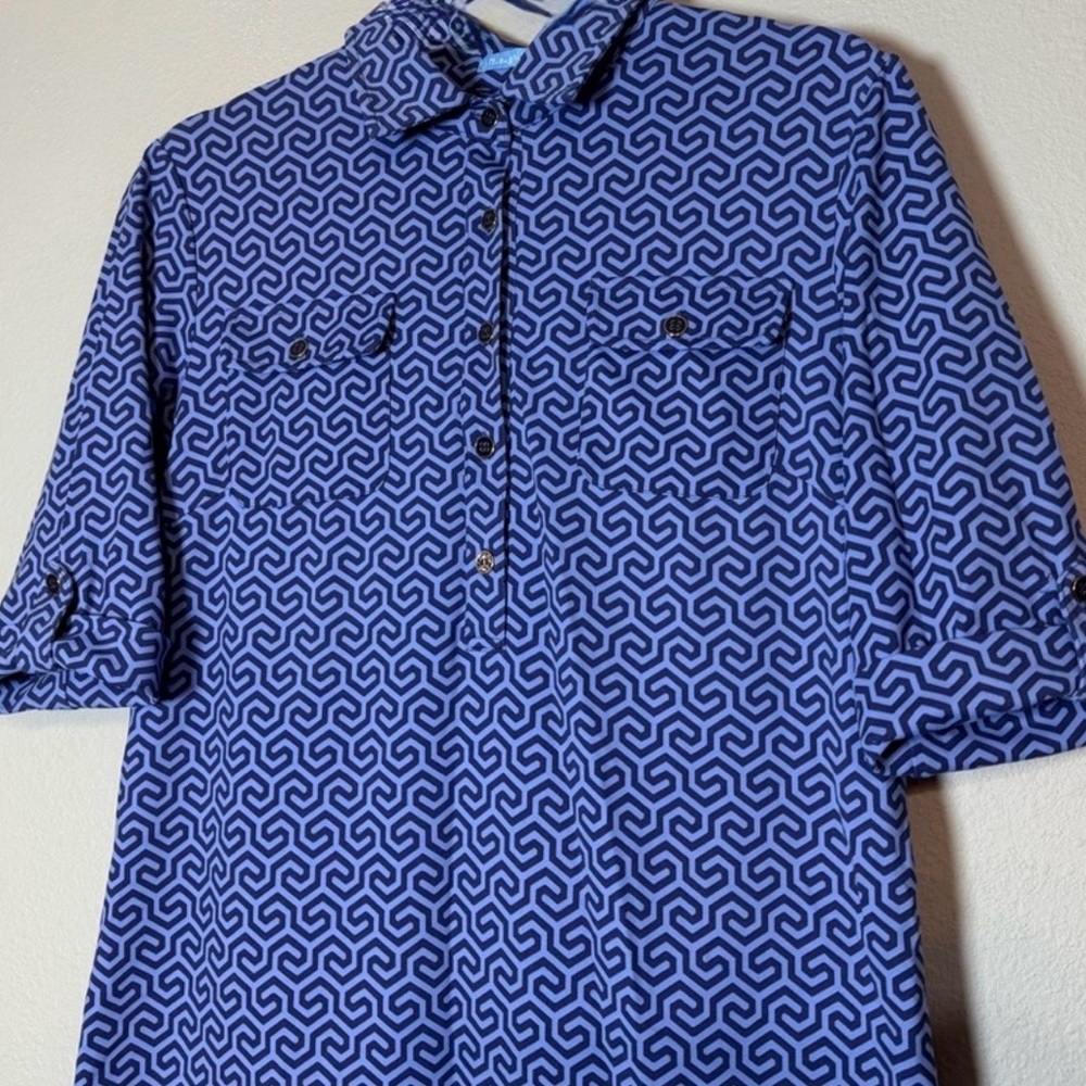 J. McLAUGHLIN Lawrence shirt Dress Blue Honeycomb Roll Tab Catalina Cloth Large - Picture 5 of 14